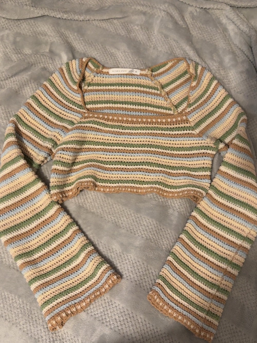 Altar’d state long sleeve stripe cropped knitted top